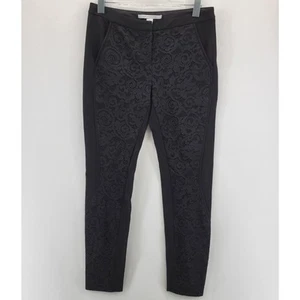 Diane Von Furstenberg Pants Womens 8 Harmony Stretch Scroll Black Lace Ponte - Picture 1 of 14