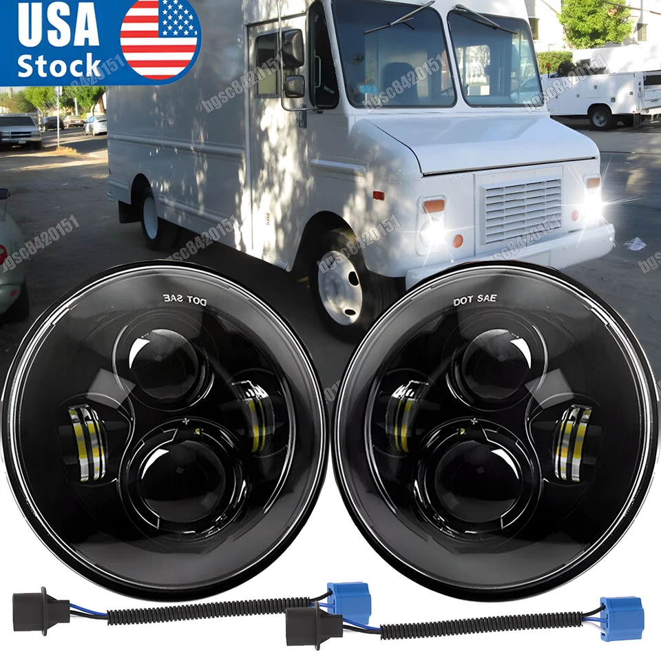 PAR de faros LED redondos de 7 pulgadas para furgoneta Chevrolet P10 P20 P30 haz alto-bajo con DRL Foto 1 de 4