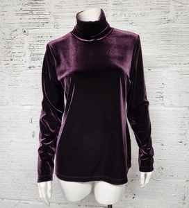 Top manica lunga girocollo morbido velluto prugna Soft Surroundings taglia S - Foto 1 di 6