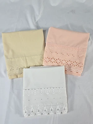 3 fundas de almohada estándar de encaje con ojales de colección rosa blanco amarillo Shabby Chic, Country Foto 1 de 4