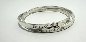 TIFFANY & CO AG925 SILVER DOUBLE FIXED BANGLE - Picture 1 of 6