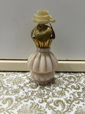 Vintage Opaline Glass Perfume Bottle w/ Ivory Rose & Gold Leaves - Image 1 of 4