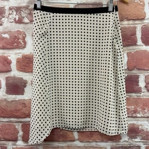Banana Republic Skirt Womens 2 Petite Cream Black 100% Silk Polka Dot Asymmetric - Picture 1 of 9