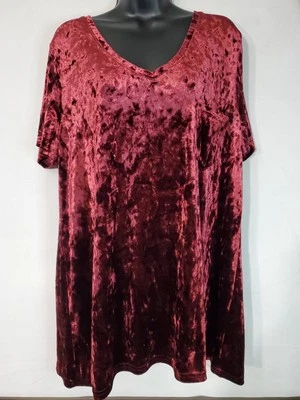 Spring + Mercer Velvet T-shirt V-Neck Short Sleeve Red Women's Size XL Pocket  - Image 1 of 4