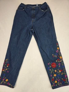 Chicos bestickte Denim Jeans Gr. 1 Medium elastisch 100% Baumwolle Blumenstickerei - Bild 1 von 6