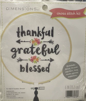 Dimensions Cross Stitch Kit Thankful, Blessed 72-75818 - 6 in Hoop New - Image 1 of 4
