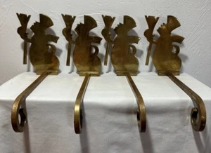 Brass Snowman Fireplace Stocking Holder Long Arm VTG Holiday 6.5” Lot of 4 - Picture 1 of 18