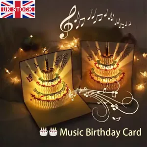 Pop Up 3d Music Light Up Birthday Card Cake For Her Female Daughter Mother Wife - Picture 1 of 9