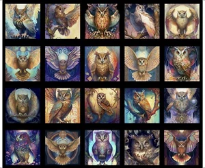 QT Fabrics Mystic Owls by Morris Creative Group 30034 J Black Owl Picture Cotton - Picture 1 of 1