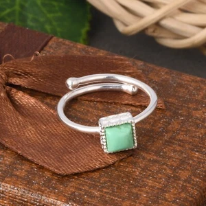 Chrysoprase Gemstone Sterling Silver Square Ring Handmade Women Everyday jewelry - Picture 1 of 10