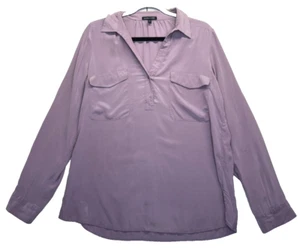 Eileen Fisher - Mauve Lila Seide Krepp Henley Shirt Bluse Top - Größe S - Bild 1 von 4