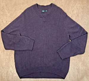 HUGO BOSS sweater Men's XL Alpaca Wool Blend Oxblood V-neck Preppy Classic LOGO - Picture 1 of 10