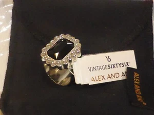 Alex and Ani Black Emerald Crystal Cocktail Ring Size 7 NWT Pouch - Picture 1 of 2