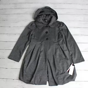 Amy Byer Gray Peacoat Size S 7 Single Breasted Hooded Black Buttons - Picture 1 of 12