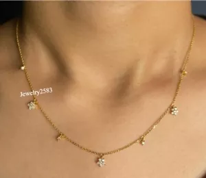 Fancy 18" Flower Necklace In Certified Natural Diamond For Ladies 925 Silver - Picture 1 of 6