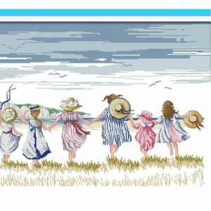 Girls On the Beach Cross Stitch Kits 14 CT/11 CT Pre Printed or Counted Kits - Picture 1 of 5