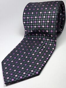 STAFFORD Handmade Tie Men's Black Pink Purple Silver Gray Polka Dot Necktie NEW