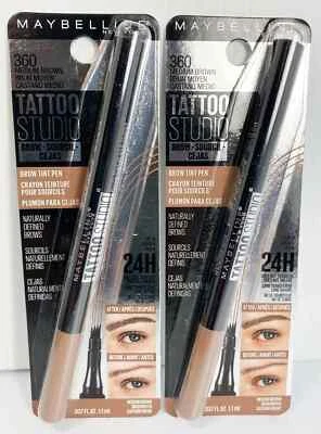 2 Maybelline TATTOO STUDIO BROW TINT PEN #360 Medium Brown NEW SEALED - Image 1 of 4