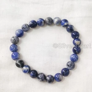 WOMENS BEADS BRACELET NATURAL SODALITE JASPER ELASTIC BAND GIFT MENS BRACELET - Picture 1 of 9