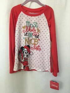 Disney Minnie Mouse Girl's On The Nice List Christmas Holiday Pajama Top 6/6X - Picture 1 of 8