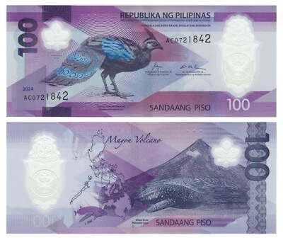 Philippines 100 Piso (2024) - Peacock/Whale Shark/p-238a, B1106a UNC - Image 1 of 3