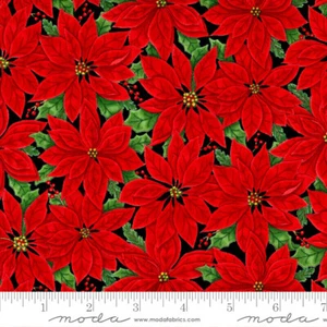 MODA FABRICS #56001 15"Home Sweet Holidays"Red Poinsettias on Black BTY - Picture 1 of 1