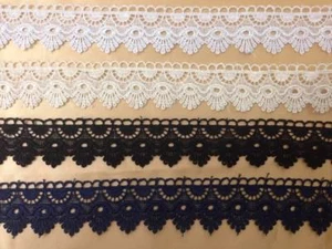 BEAUTIFUL GUIPURE LACE TRIM EDGING White Ivory Black Navy 1.5 inch x 1 Yard - Picture 1 of 14