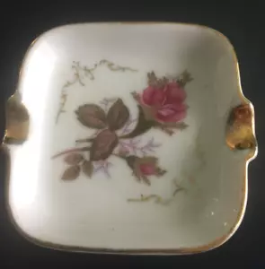Single Vintage Royal Sealy Moss Rose Ashtray 2 3/4" Across Square w/ Round Corne - Picture 1 of 2