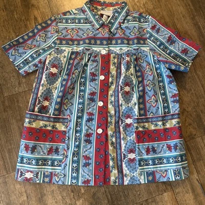 Camisa Vintage Años 90 Blair Boho Colorido Azul Botones Talla Med Foto 1 de 4