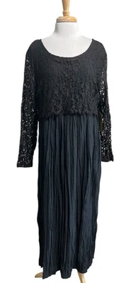 Karen Kane 90s Maxi Dress Womens 14 Black Lace Crush Pleat Whimsygoth Fairygoth - Image 1 of 4