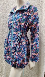 DENIM CO. Parka in a Pocket XS S 8 10 Jacket Floral Zip Front Raincoat Hood D6 - Picture 1 of 9