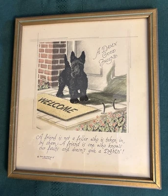 Vintage Buzza Motto Scottie Dog "A Damn Good Friend" Framed Original Poem - Image 1 of 4