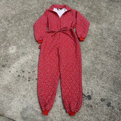 Vnt 70’s/80’s Red Floral Quilted Jumpsuit L￼ - Image 1 of 4
