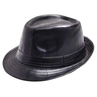 Short Leather Classic PU Trilby Bowler Hat Cap Fedoras Brim Panama for Jazz Men - Image 1 of 4