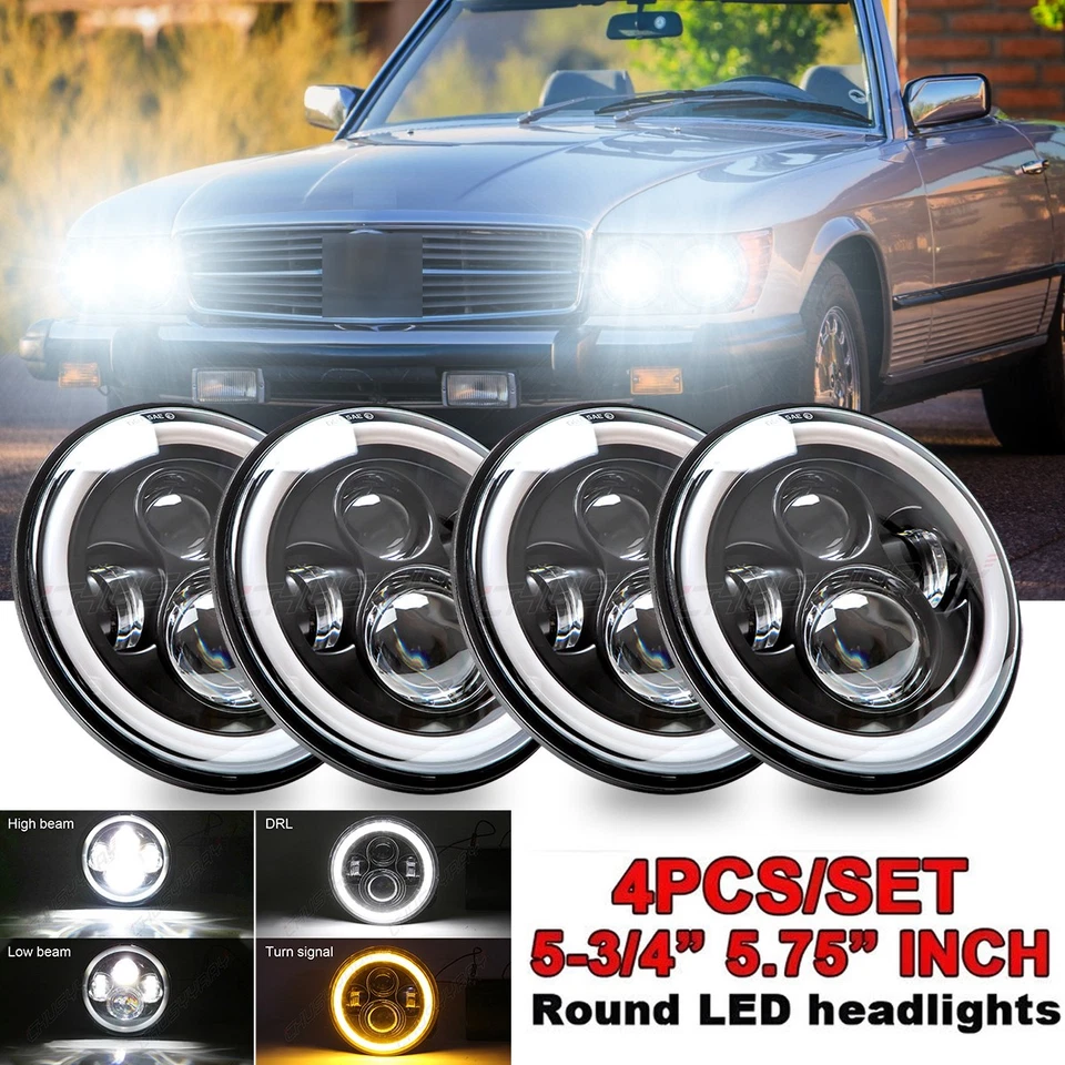 Faros LED redondos de haz alto bajo de 5,75" para Mercedes-Benz 380SL 450SL 560SL 4 piezas Foto 1 de 4