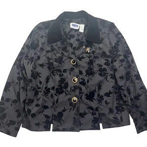 Prophecy Woman Floral Velvet Blazer Jacket Gold Button Party 16W Cottagecore Boh - Picture 1 of 7