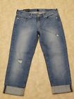 GAP Blue Stretch Low Rise Ripped Frayed Straight Crop Denim Jeans Womens 8/31R