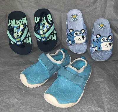 Лот из 3 мальчиков обувь ребенка ясельного возраста размер 24/25 кроссовки шлепанцы и сандалии - Изображение 1 из 4