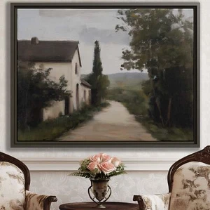 Cottage Wall Art Canvas Print Rustic Oil Painting Scenic Decor Framed Landscape - Picture 1 of 9