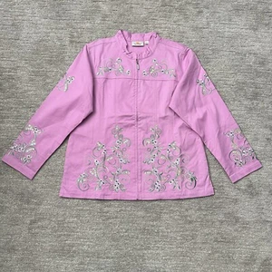 Quacker Factory Jacket Womens Large Light Purple Floral Embroidered Sequin - Picture 1 of 13
