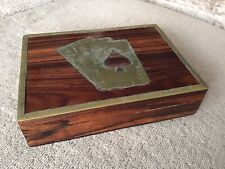 Vintage Rosewood Card Box With Inlaid Brass 