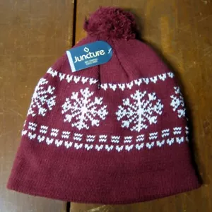 SNOWFLAKE knit beanie hat NWT ski cap w/ pom Christmas fleece-lined Juncture - Picture 1 of 4