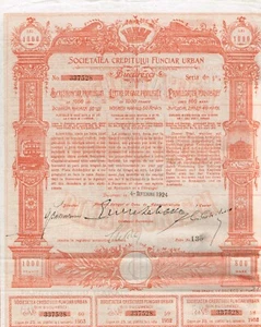 ROMANIA URBAN CREDIT COMPANY OF BUCAREST stock certificate/bond - Picture 1 of 1