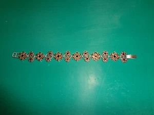 Brighton Silvertone Garden of Eden Black Enamel Rhinestone Flower Bracelet - Picture 1 of 2