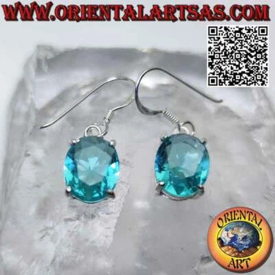 Orecchini Argento 925‰ topazio sfaccettato ovale incastonato su montatura liscia - Immagine 1 di 4