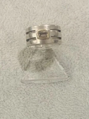 925/- Silberring, Bandring, mit weißen simulierten Diamanten Gr. 53, Damen - Bild 1 von 3