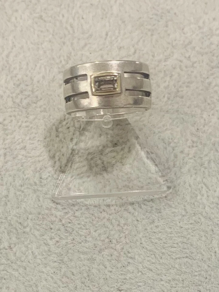 925/- Silberring, Bandring, mit weißen simulierten Diamanten Gr. 53, Damen - Bild 1 von 3