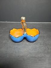 Lusterwear Double Egg cup, blue and orange with gold handle