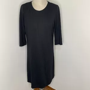 Susan Graver Black Dress Sz L Midi Liquid Knit 3/4 Sleeve Crew Neck Stretch - Picture 1 of 6