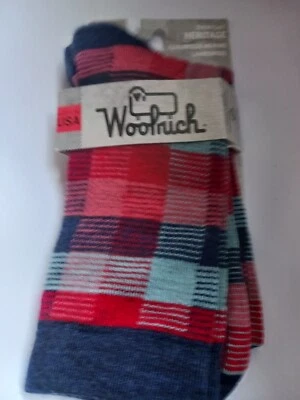 Woolrich Calcetines Pequeños S Cuadros Lana de Cordero Merino Mujer Crew Azul Rojo Foto 1 de 4
